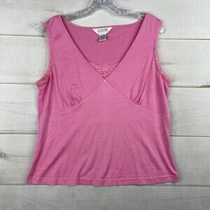 Vtg Allison Taylor Top Womens XL Pink Lace Trim Silk Blend V Neck Stretch Retro